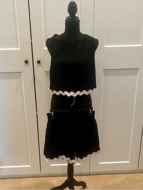Petal & Pup Two-Piece Shorts Set in Black with Wavy Trim on Crop Top and Shorts